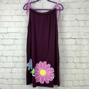 Hanna Andersson Dress size 130 US 8 Plum Purple Floral Print Shoulder Ties